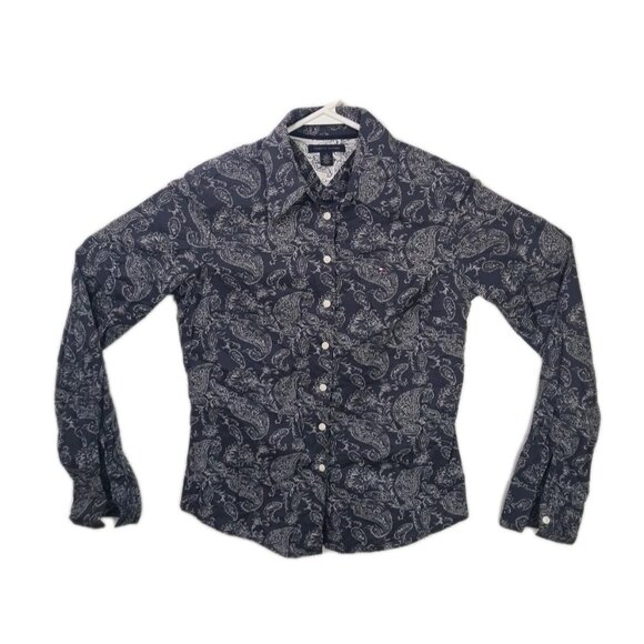 Tommy Hilfiger Pasiley Print Floral Blue Shirt Men's Long Sleeves Size 4 - Picture 1 of 9